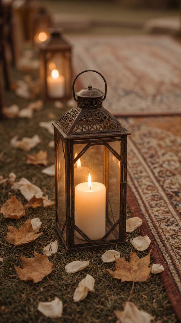 Boho outdoor ceremony — candle lanterns